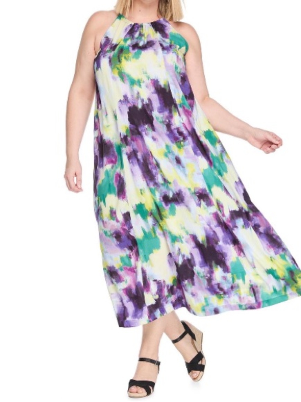 NWT Lane Bryant Plus Size Watercolor Print Halter Maxi dress